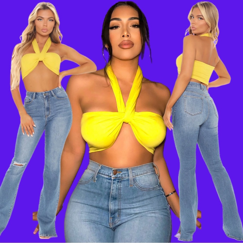 Travel To The Tropics Halter Top - Mustard | Yellow